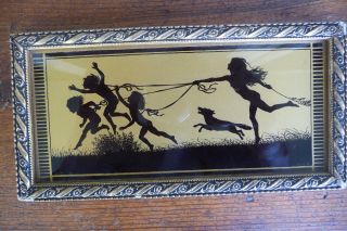 Vintage Early 20thc Tallimit Silhouette Of Girl Holding Leash W/ Girls By Fidus photo