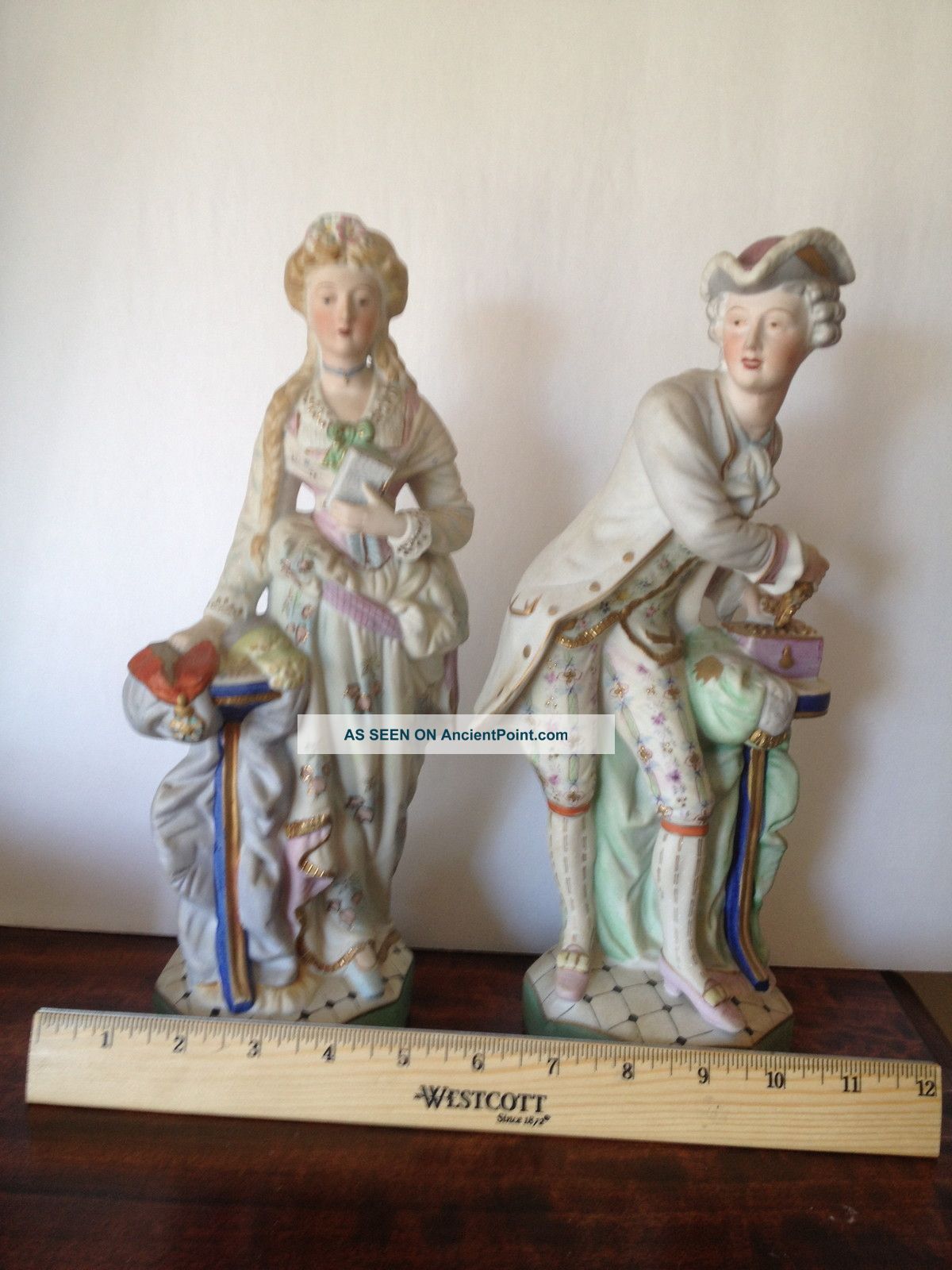 Pair Of Victorian Porcelain Bisque Figurines Aristocratic Couple Dresden? Figurines photo