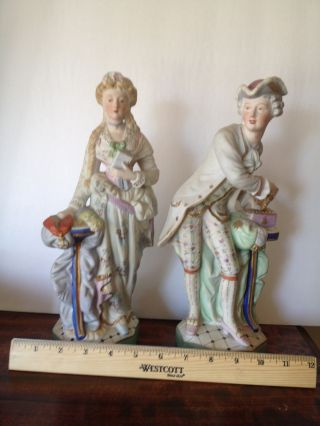 Pair Of Victorian Porcelain Bisque Figurines Aristocratic Couple Dresden? photo