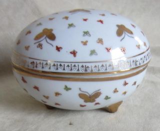 French Porcelain Egg Shaped Box With Gold Butterflies photo
