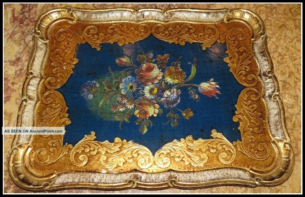 Unusual Antique Italian Blue & Gold Italian Florentine Platter Or Tray Nr Trays photo
