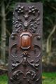 19th C.  Wooden Mahogany Carved Panel With Decorative Relief Carvings Other photo 6