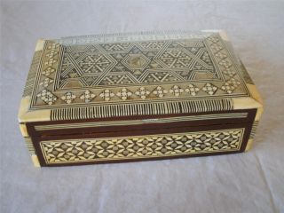 Antique,  Large Inlaid Trinket Box; Mother Of Pearl; Lined,  Hinged Lid; photo
