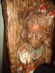Rare Faux Wood Hand Carved Native Art Sculpture Raised 3d Effect Carved Figures photo 1
