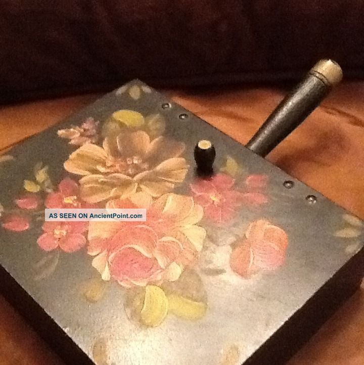 Lovely Antique Hand Painted Lazy Butler Jewelry Trinket Box With Handle Boxes photo