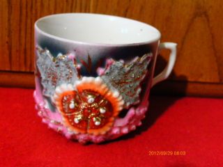 Antique Mug Cup Germany Forget Me Not Raised Gold Gilt Flowers Porcelain, photo