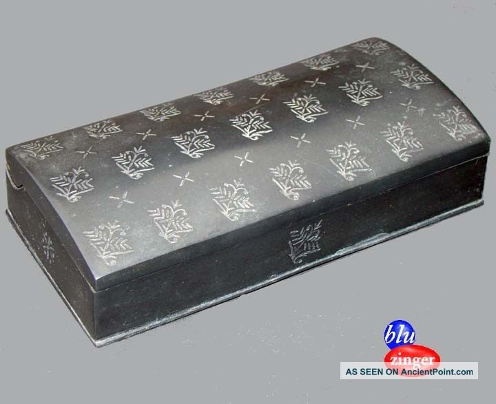 Antique Pewter Domed Arts & Crafts Hand Decorated Trinket Desk Box Metalware photo