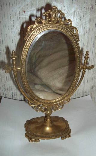 Antique Victorian Ornate Brass Shaving Pedestal Vanity Mirror - Must See photo
