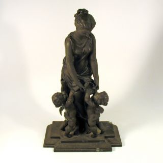 Lovely Victorian Spelter Or Lead Figure Of A Goddess With Cherub & Fairy Putti photo