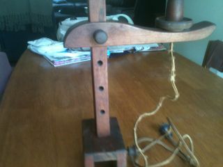 Antique Wood Hand Crafted Adjustable Lamp photo