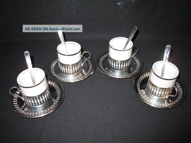 Nib Brazil Veracruz Demitasse Silverplate Porcelain Espresso Coffee Tea Set New Cups & Saucers photo
