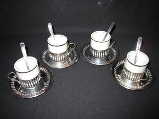Nib Brazil Veracruz Demitasse Silverplate Porcelain Espresso Coffee Tea Set New photo