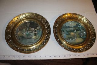 2 - Vintage Solid Brass Wall Hanging Plates - Made In England - Plates Look photo