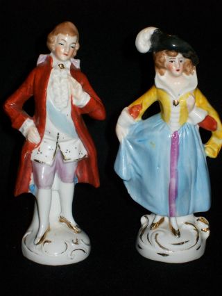 Antique German Porcelain Carl Schneider Dep Lady & Man Dresden Couple Figurines photo