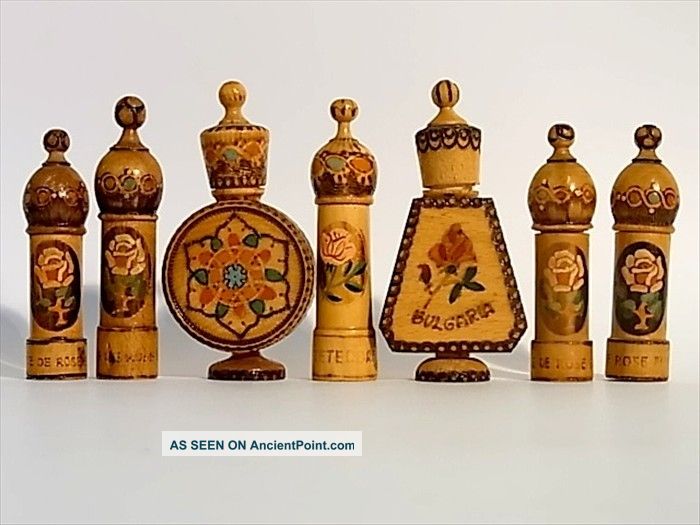 7 Parfume Rose Water Flacon Wood Bulgaria Folk Art Mid Century Other photo