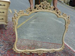 Lg Carved Shabby Painted Chic French Louis Xv Rococo Bedroom Mantle Wall Mirror photo