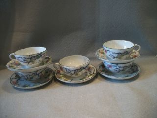 5 Small Colorful Floral Cups And Saucers Most Unmarked A Few Saucers - Japan photo