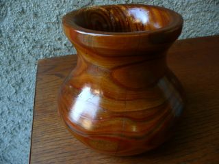 Vintage Signed Distressed Wood Turned Vase photo