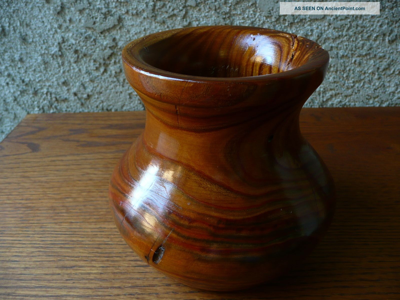 Vintage Signed Distressed Wood Turned Vase