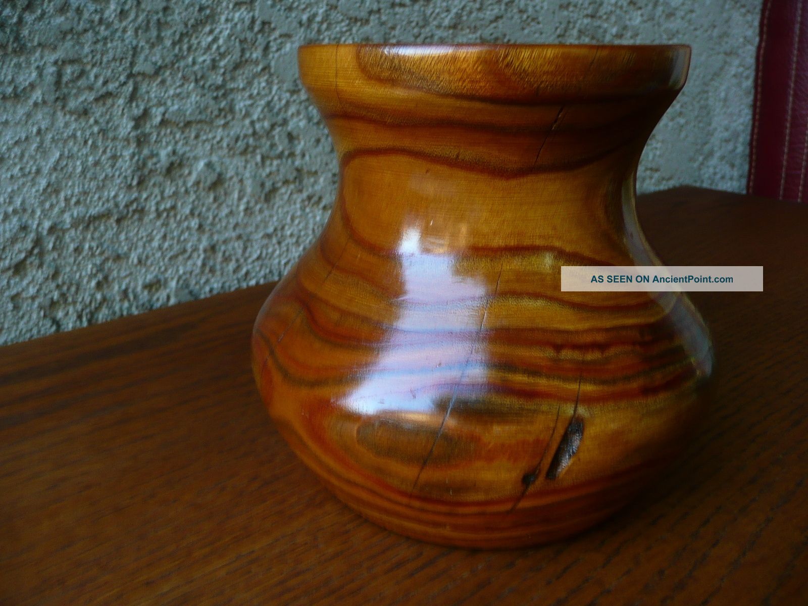 Vintage Signed Distressed Wood Turned Vase