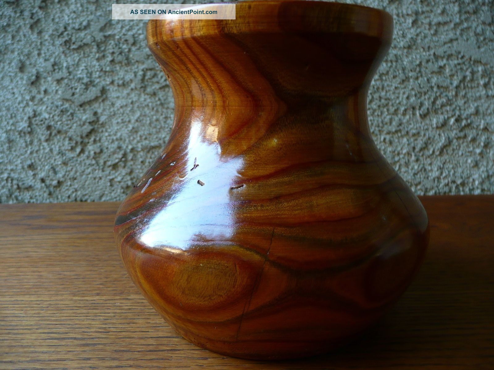 Vintage Signed Distressed Wood Turned Vase