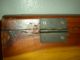Antique Hand Carved Cedar Jewelry Box,  Brass Art Deco Handles & Latch,  Footed11 