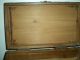 Antique Hand Carved Cedar Jewelry Box,  Brass Art Deco Handles & Latch,  Footed11 