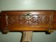 Antique Hand Carved Cedar Jewelry Box,  Brass Art Deco Handles & Latch,  Footed11 