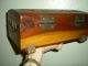 Antique Hand Carved Cedar Jewelry Box,  Brass Art Deco Handles & Latch,  Footed11 