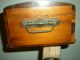 Antique Hand Carved Cedar Jewelry Box,  Brass Art Deco Handles & Latch,  Footed11 