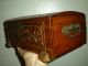 Antique Hand Carved Cedar Jewelry Box,  Brass Art Deco Handles & Latch,  Footed11 