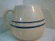 Vintage Stoneware Ceramic Pottery Crock Pitcher With Blue Stripes Crocks photo 2