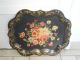 Rare Antique Hand Painted Toleware Floral Rose Large Metal Tray Toleware photo 2