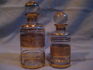 Gold Gilded Antique Perfume Bottles With Glass Stoppers photo
