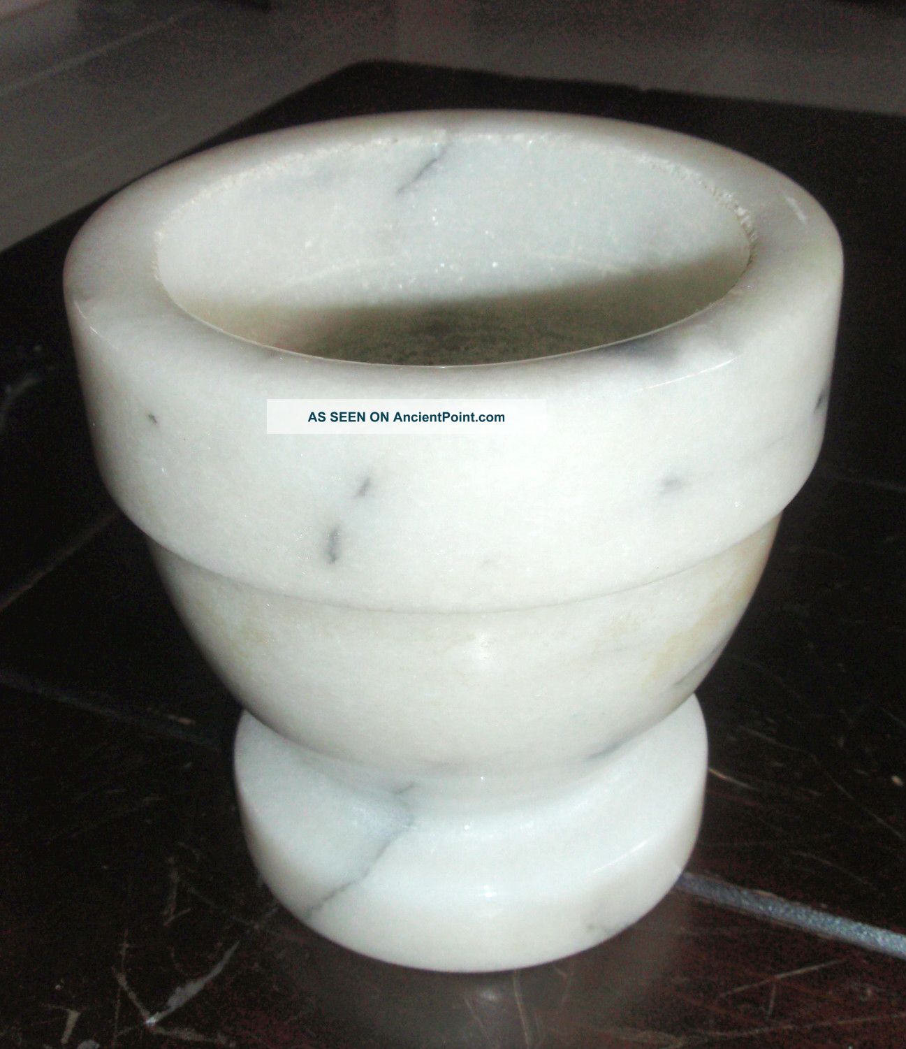 Vintage Carved Solid White & Gray Marble Mortar,  Grinder Cup Other photo