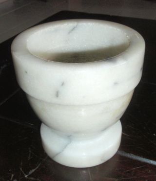 Vintage Carved Solid White & Gray Marble Mortar,  Grinder Cup photo