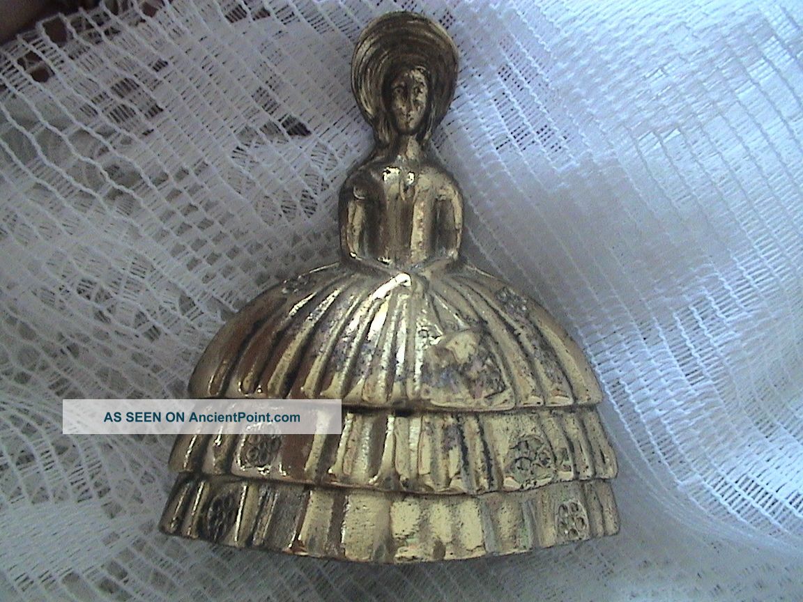 Antique Victorian Bronze Figural Bell Woman Girl England 1920s Crinoline Lady Metalware photo