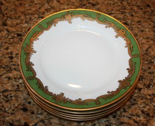 5 Antique Rare Bavaria Plate Green Trim Gold Scroll Art Deco Haviland 1898 - 1923 photo