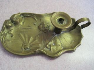 Antique Oriental Women With Fans Candle Holder Brass Finger Holder Small Taper photo
