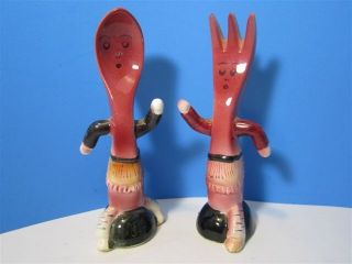 Vintage Ceramic Anthropomorphic Spoon & Fork Salt And Pepper Shakers Lot Japan photo