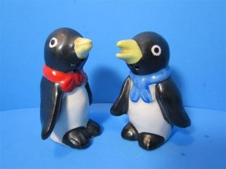 Vintage Ceramic Anthropomorphic Penguins Lot Salt & Pepper Shaker Japan 1950 photo