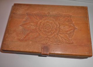 Antique Victorian Oak Box Carved Lid Large 12 