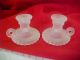 Pair Antique Swirl White Frosted Pressed Glass Mini Chamber Bedside Candlesticks Candlesticks photo 4