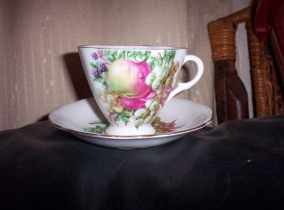 Vintage,  Clarence,  Made In England,  Bone China,  Cup And Saucer With Diff Fruit photo