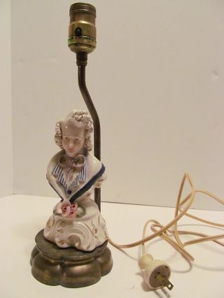 Antique Victorian Colonial Lamp W/ Hand Painted Porcelain Figure Bust Works photo