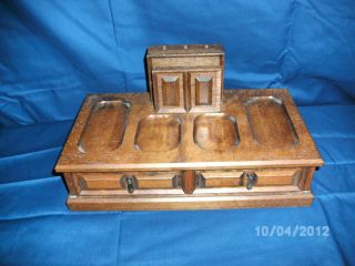 Vintage Dark Wood Letter /pencil/pen Jewelry Organizer Box W/ Drawer - Meme - Japan photo