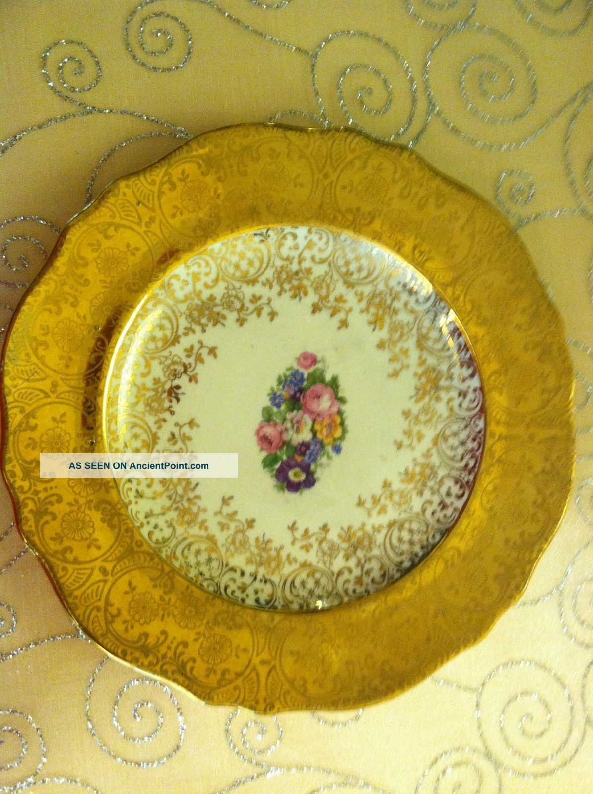 Antique Warranted 22 Karat Gold China Plate With Floral Pattern Other photo