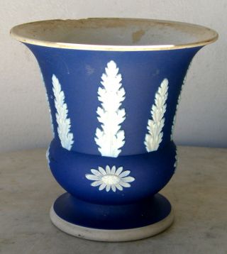 Antique Wedgewood Vase Cobalt Blue White Leaf Spires And Pedal Flowers 1800s photo