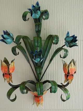 Vtg Toleware Sconce Italy - Excellent Colors/paint - Double Candle Wall Holder photo