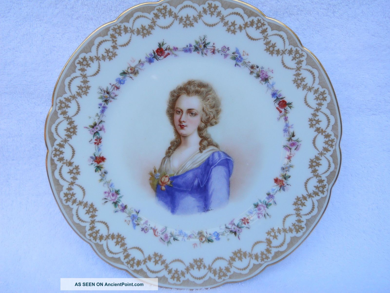 Antique Sevres Plate Porcelain Portrait Madame Elisabeth 1846 France Plates & Chargers photo